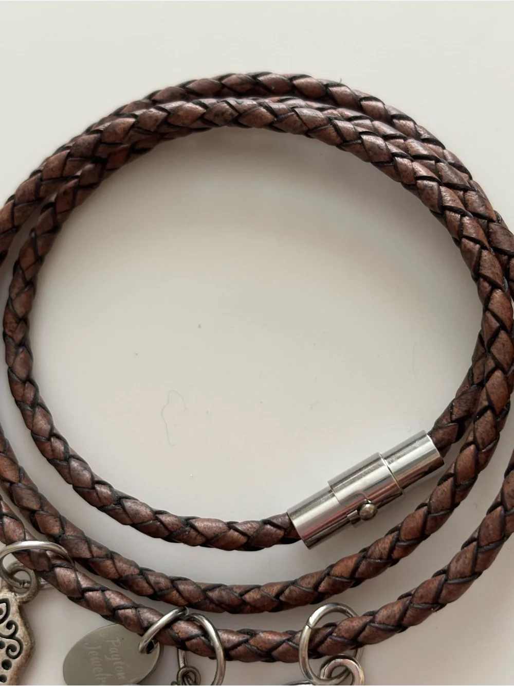 Triple Wrapped Leather Bracelet with Charms Magnetic closure.